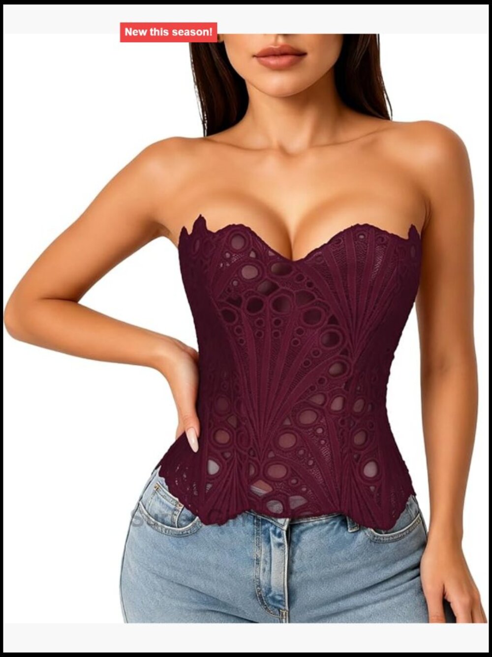 Lace Up Overbust Corset Bustier Tube Top Women's Floral Sheer